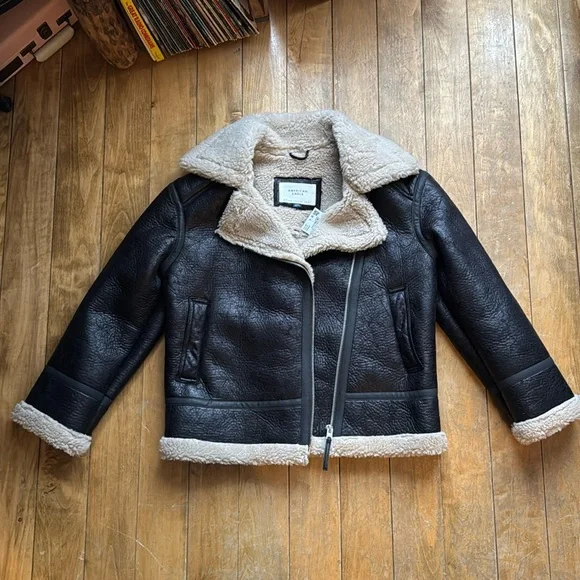 AE Oversized Vegan Shearling Moto Jacket Black Medium NWT - Picture 5 of 11